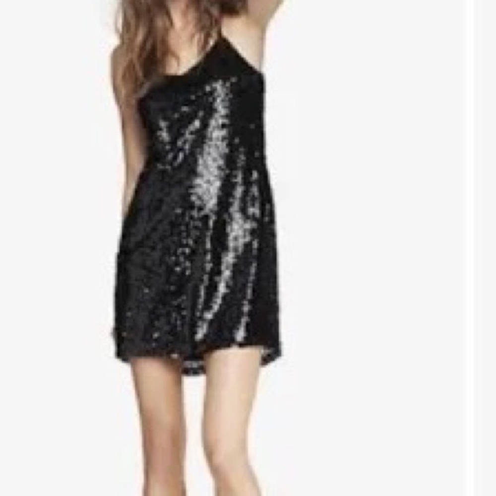 PRETTY LITTLE THING: BLACK SEQUIN MINI  DRESS SIZE 8